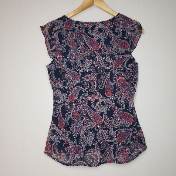 3 for $25 Reitmans Navy Blue Paisley Top Blouse Medium Petite - Picture 4 of 5